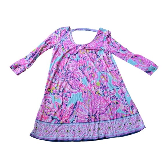 Lilly Pulitzer Serene Blue Big Escapade Emma Dress Size Large Jersey Knit - Picture 2 of 7